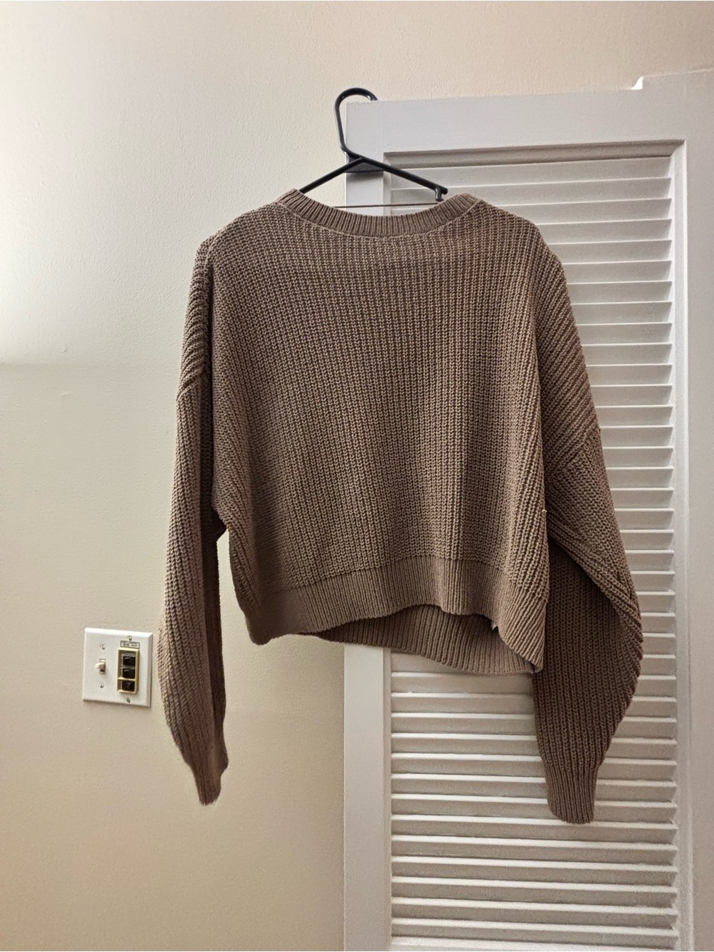 Cropped Waffle Knit Sweater - Taupe